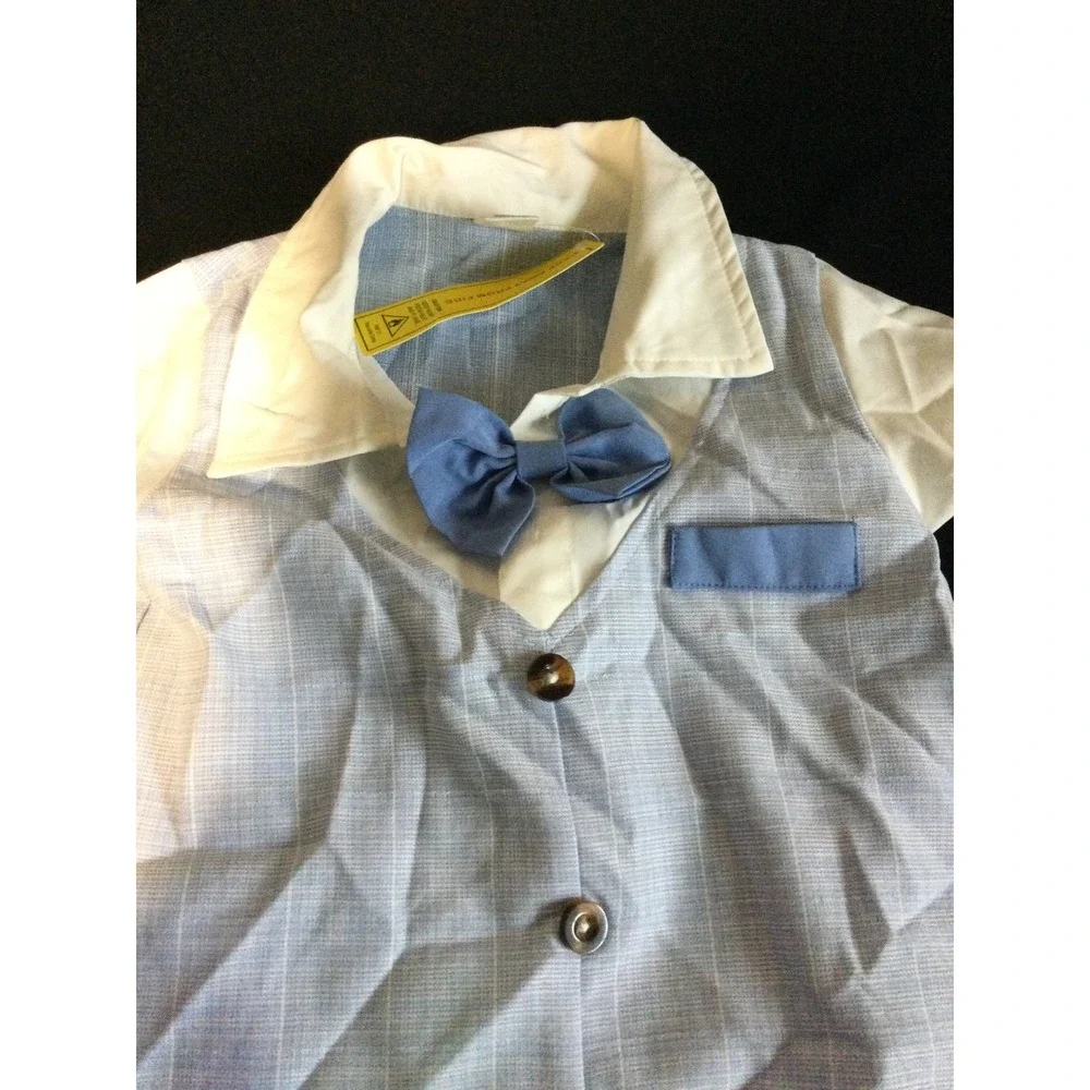 Kids Baby Blue Plaid Vest‎ Outfit Set with Bowtie, Toddler Formal Wear 2-3 year